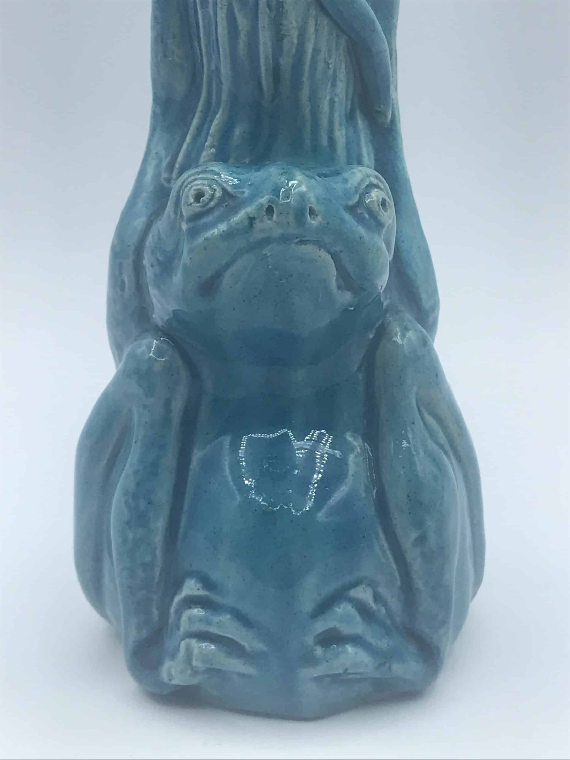 Meiji Japanese Turquoise Glazed Frog Vase Antique Biscuit Porcelain - Image 3