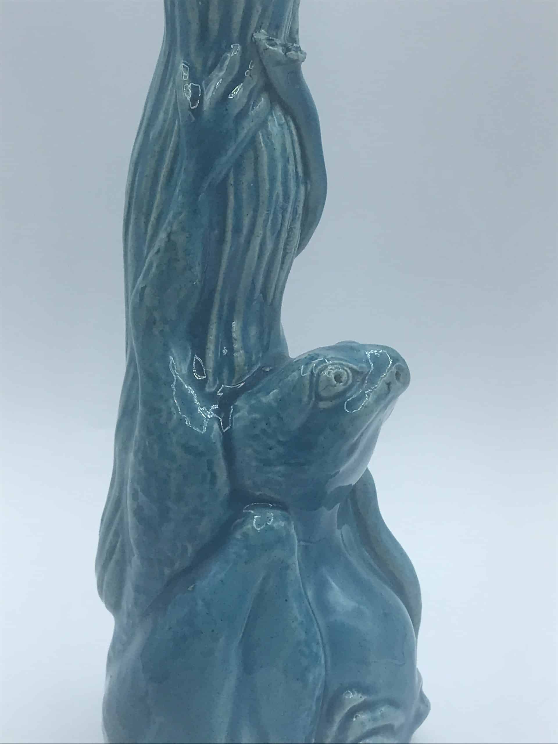 Meiji Japanese Turquoise Glazed Frog Vase Antique Biscuit Porcelain - Image 6