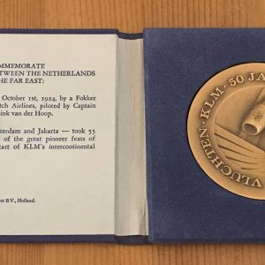 KLM 50 Years of Flights to the Far East 1974 Bronze Memorial Medal 60 mm