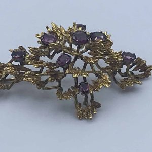 18ct Yellow Gold Brooch with 8 Large Rubies – Vintage 13.4g Statement Pin | Elegant Fine Jewelry