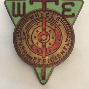 Vintage Enamel Wheels Turn Efficiently Cap Badge Motor Car Lorry Bus Track Diesel