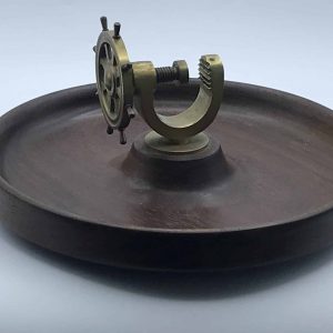 Vintage Brass Ships Wheel Nutcracker with Hardwood Bowl