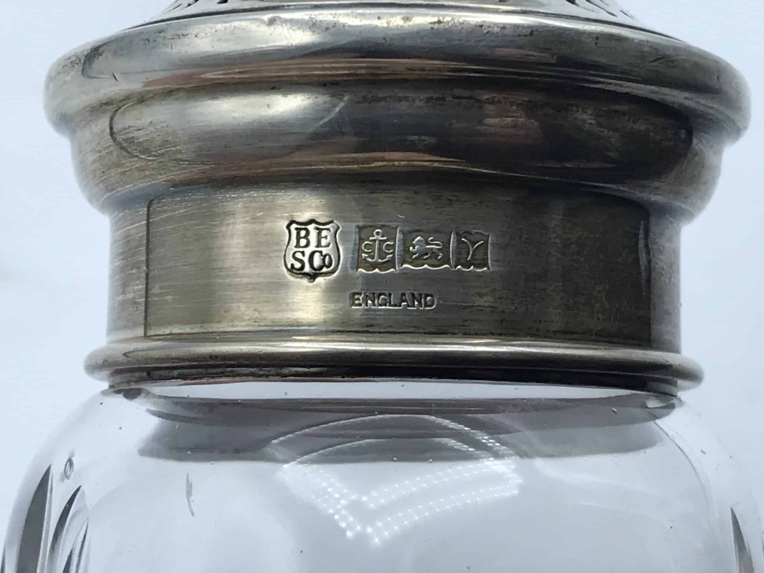 English Sterling Silver and Cut Crystal Sifter Birmingham 1973 - Image 4