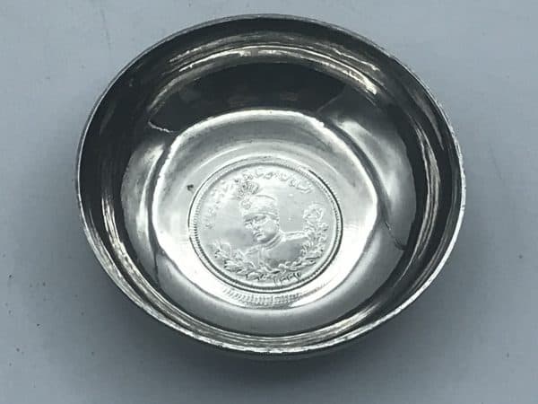 Iran Silver Coin Bowl – 1927 Reza Shah Pahlavi 2000 Dinar – Antique Persian Silver