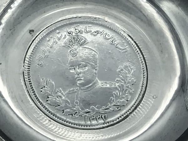 Iran Silver Coin Bowl – 1927 Reza Shah Pahlavi 2000 Dinar – Antique Persian Silver - Image 4