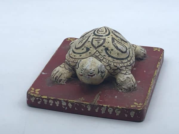 Hand-Painted Rajasthan Pottery Tortoise on Wooden Base
