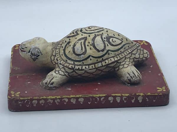 Hand-Painted Rajasthan Pottery Tortoise on Wooden Base - Image 4