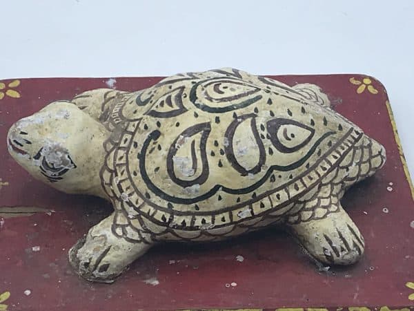 Hand-Painted Rajasthan Pottery Tortoise on Wooden Base - Image 5