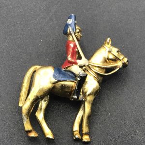 Vintage Costume Jewellery Jewelry Brooch Queens Guard Soldier On Horse Back