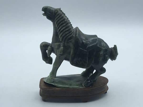 Antique Early 20th Century Chinese Carved Green Jade Horse on Plinth – Silver Inlay Base - Image 15