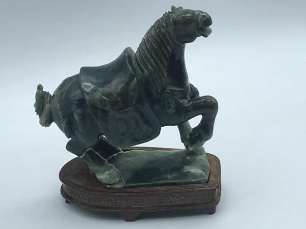 Antique Early 20th Century Chinese Carved Green Jade Horse on Plinth – Silver Inlay Base - Image 19