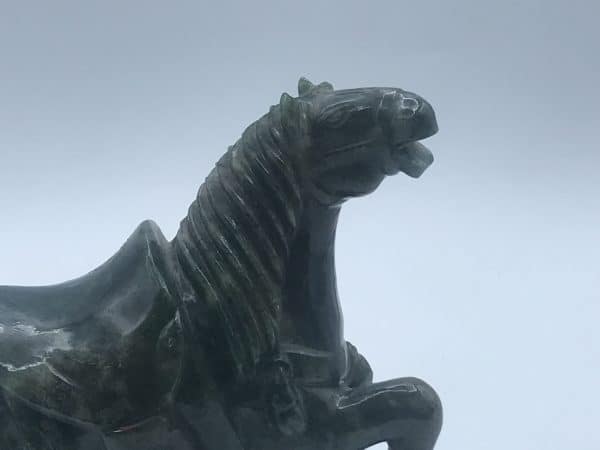 Antique Early 20th Century Chinese Carved Green Jade Horse on Plinth – Silver Inlay Base - Image 3