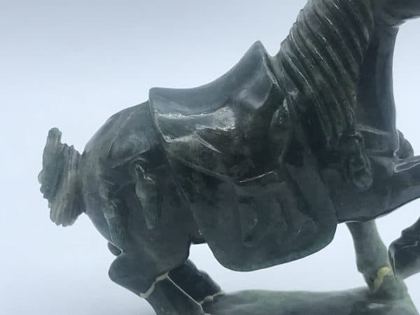 Antique Early 20th Century Chinese Carved Green Jade Horse on Plinth – Silver Inlay Base - Image 4