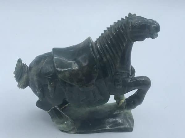 Antique Early 20th Century Chinese Carved Green Jade Horse on Plinth – Silver Inlay Base - Image 5