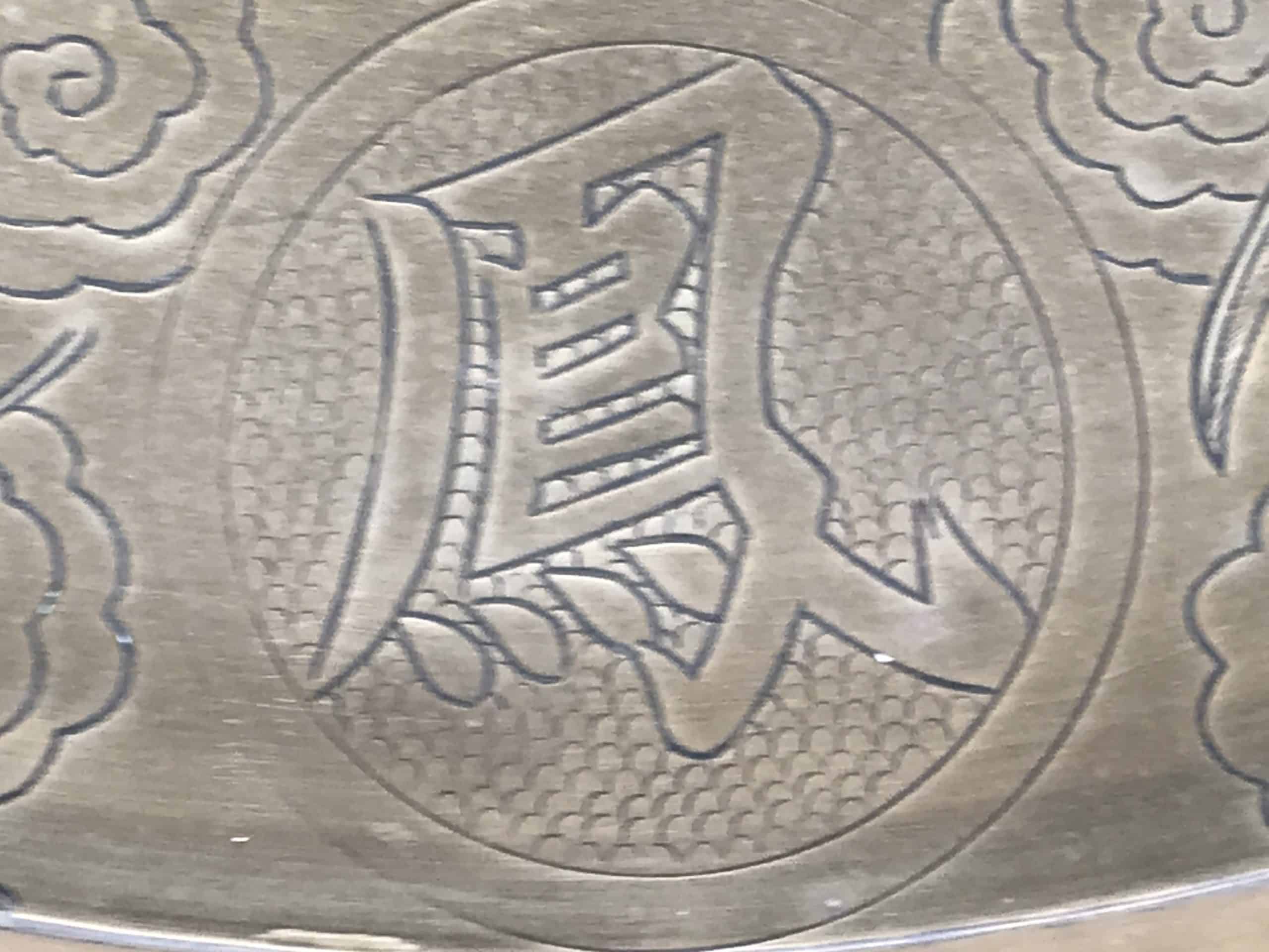 Chinese Brass Dragon and Phoenix Charger Engraved Court Scene 21 Inch - Image 15