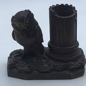 Antique Black Forest Carved Wood Owl Spill Vase