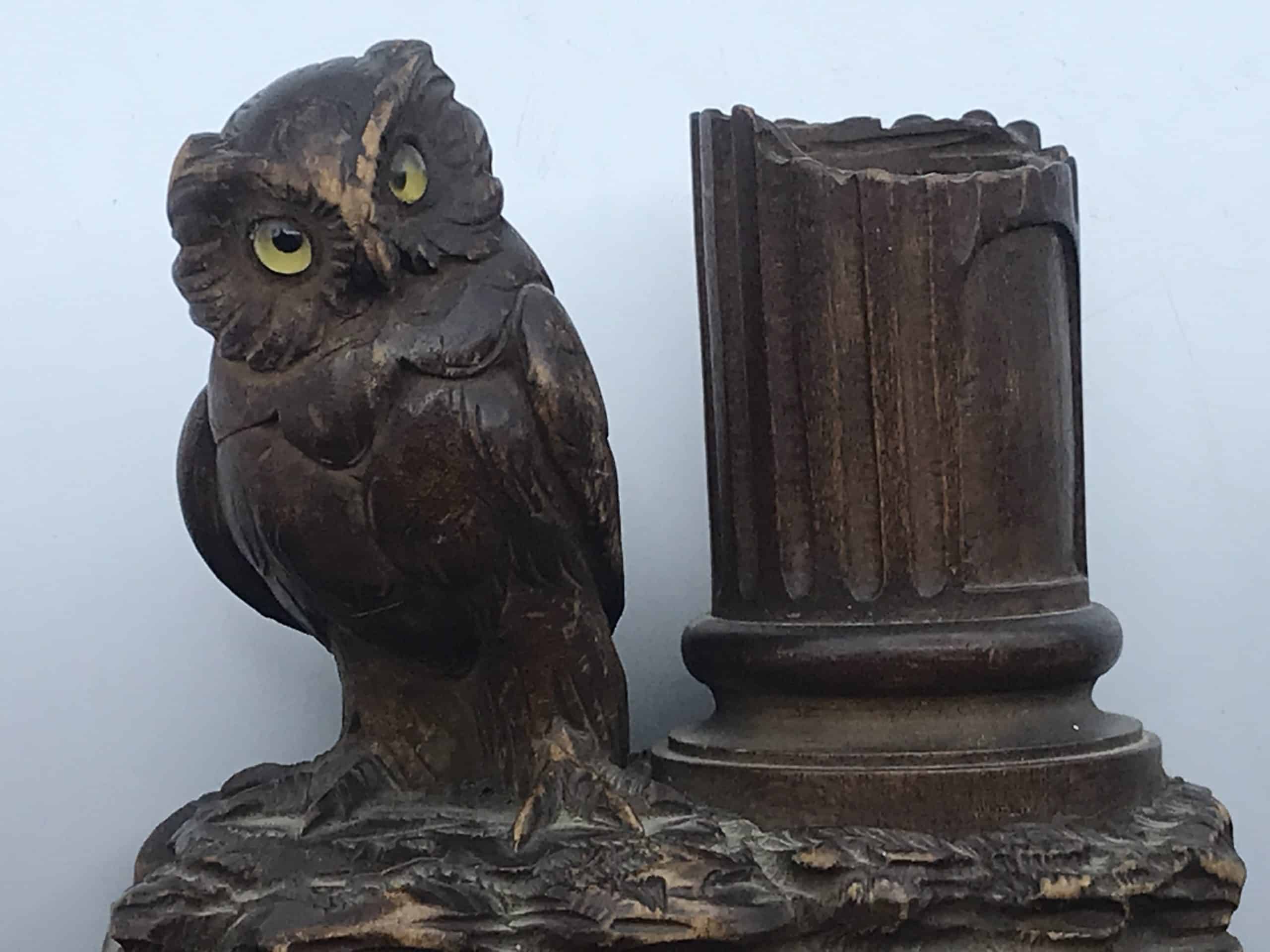 Antique Black Forest Carved Wood Owl Spill Vase - Image 13