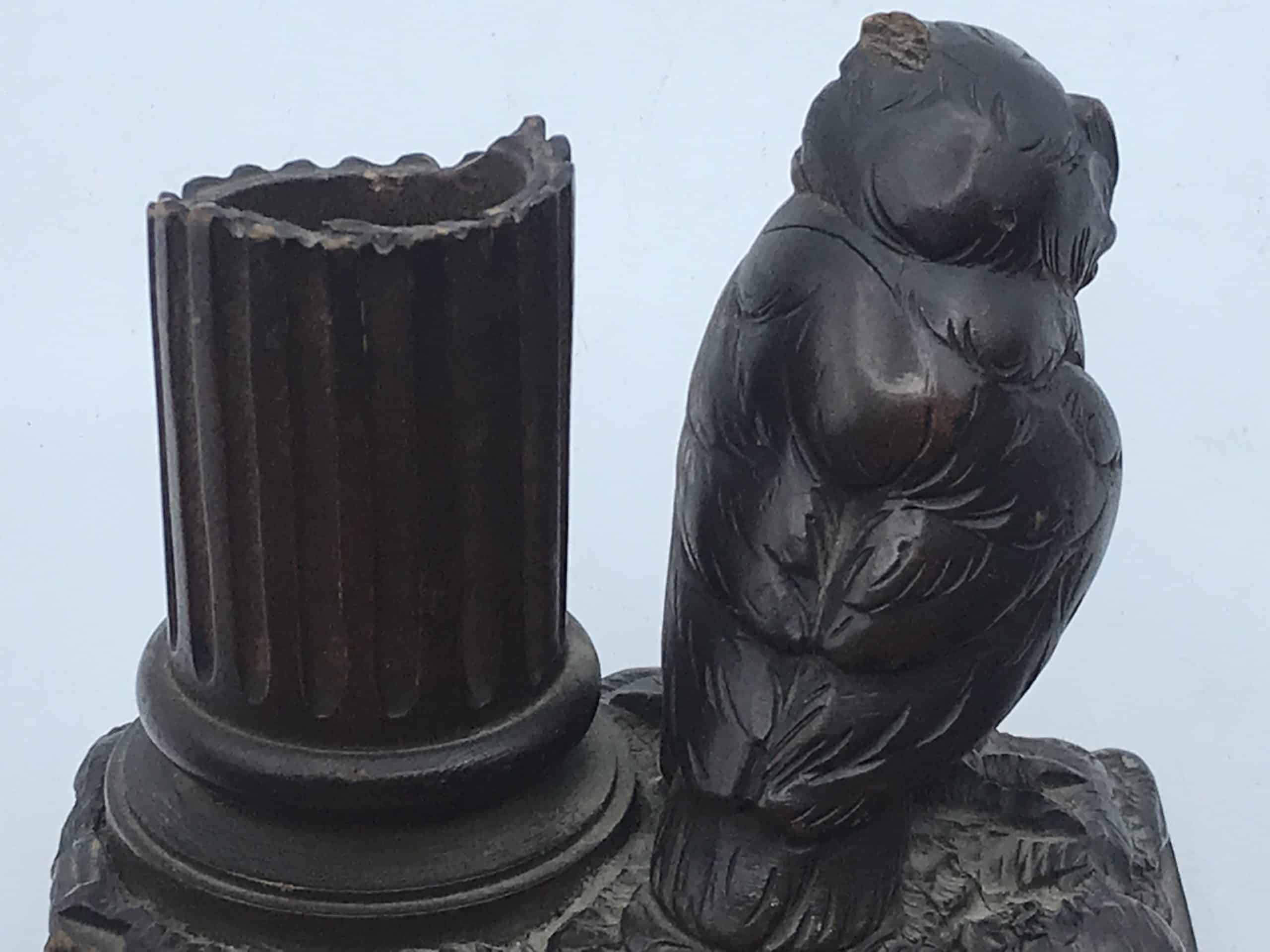 Antique Black Forest Carved Wood Owl Spill Vase - Image 15