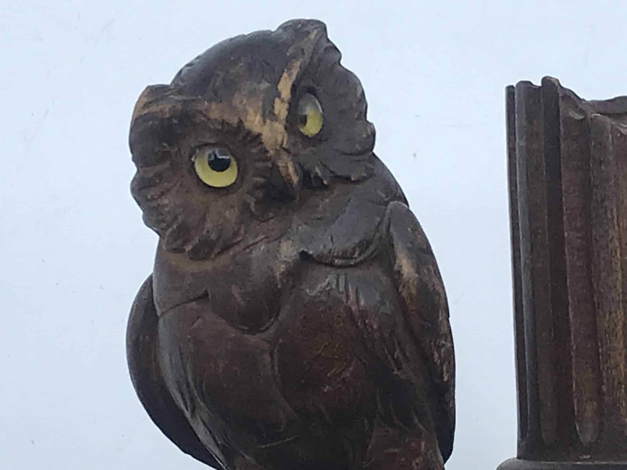 Antique Black Forest Carved Wood Owl Spill Vase