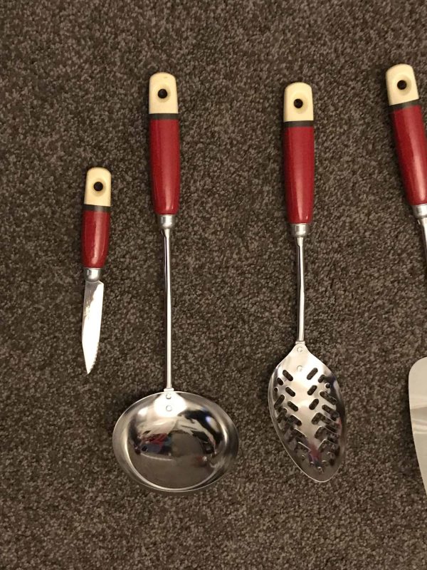 Rare Retro Red Chrome and Stainless Steel Skyline Kitchen Utensils Set - Image 14