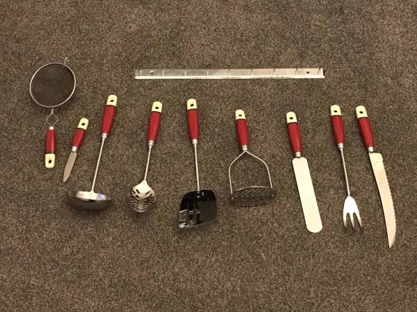 Rare Retro Red Chrome and Stainless Steel Skyline Kitchen Utensils Set - Image 6