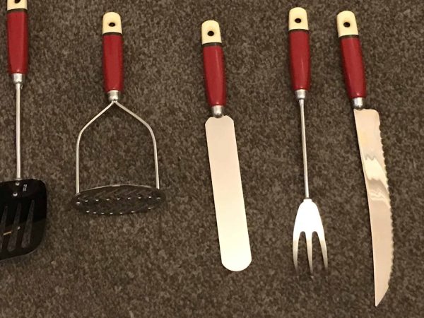 Rare Retro Red Chrome and Stainless Steel Skyline Kitchen Utensils Set - Image 7