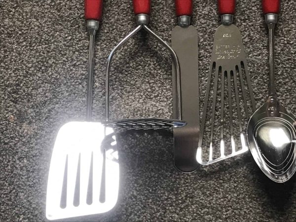 Retro Skyline Chrome Kitchen Utensil Set – Mid Century Red & Cream, Steel - Image 6