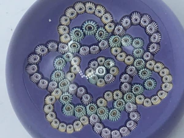 Edinburgh Crystal Millefiori Paperweight – Lavender Base, Scottish Art Glass