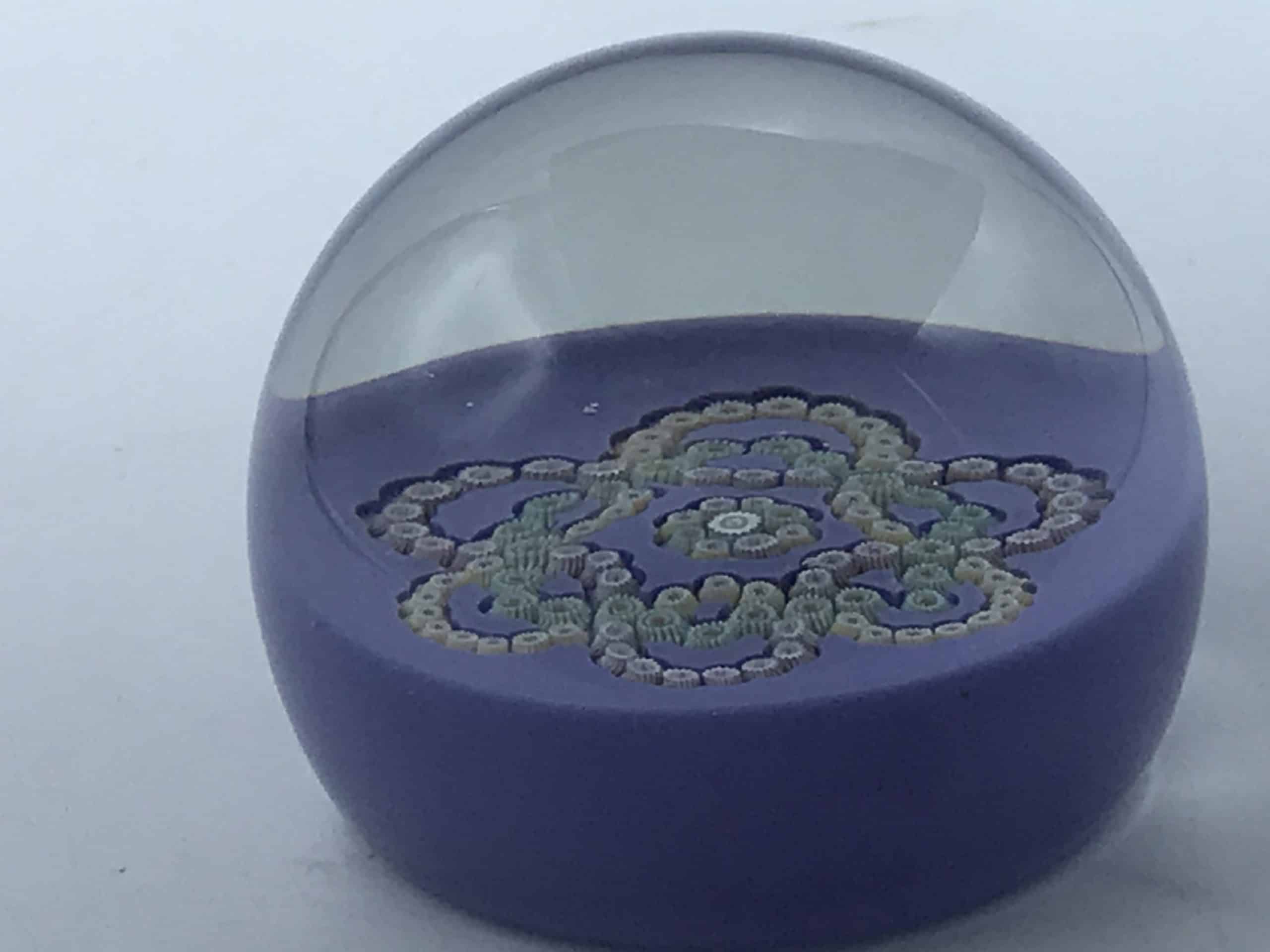 Edinburgh Crystal Millefiori Paperweight – Lavender Base, Scottish Art Glass - Image 2