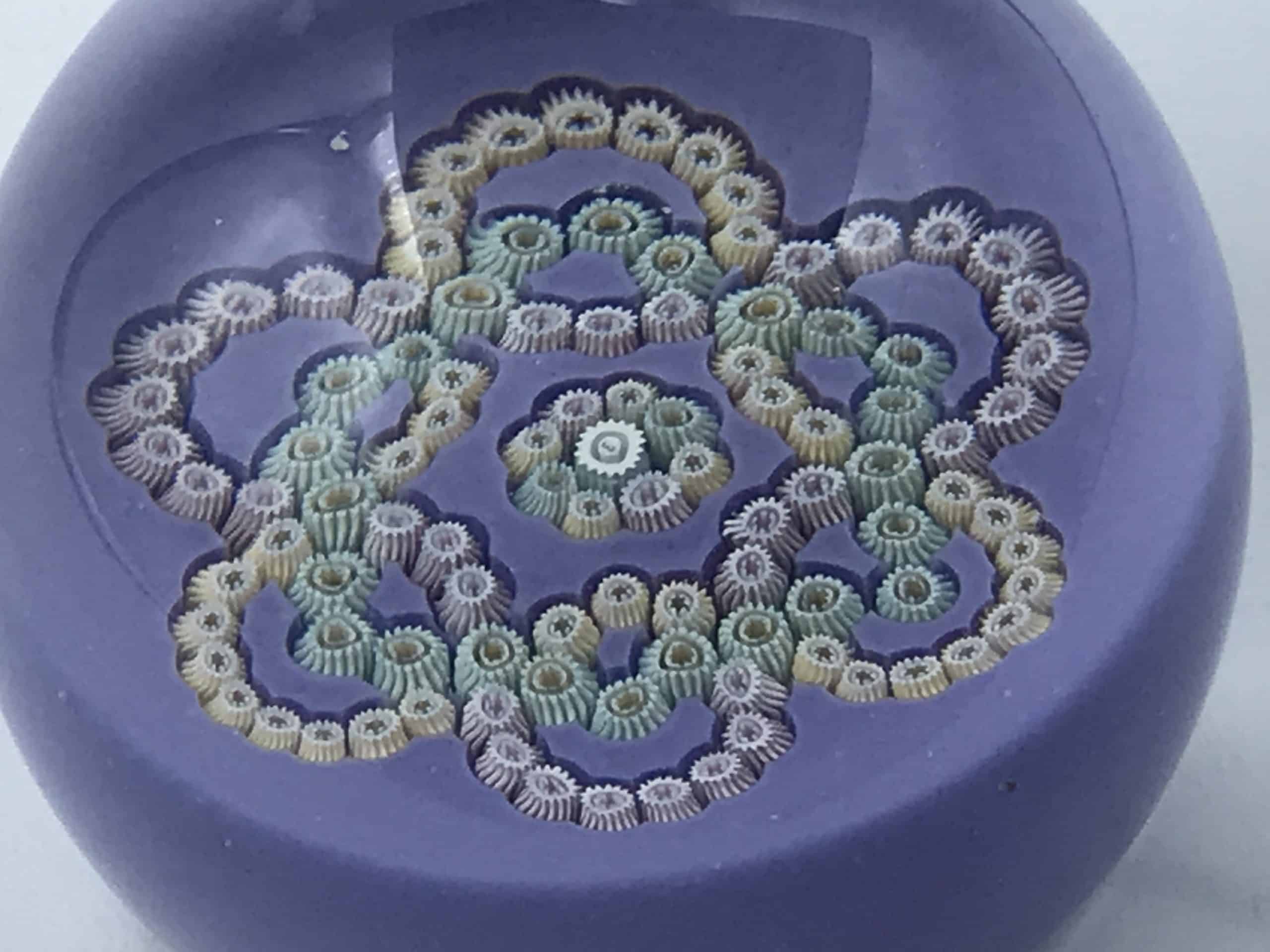 Edinburgh Crystal Millefiori Paperweight – Lavender Base, Scottish Art Glass - Image 3