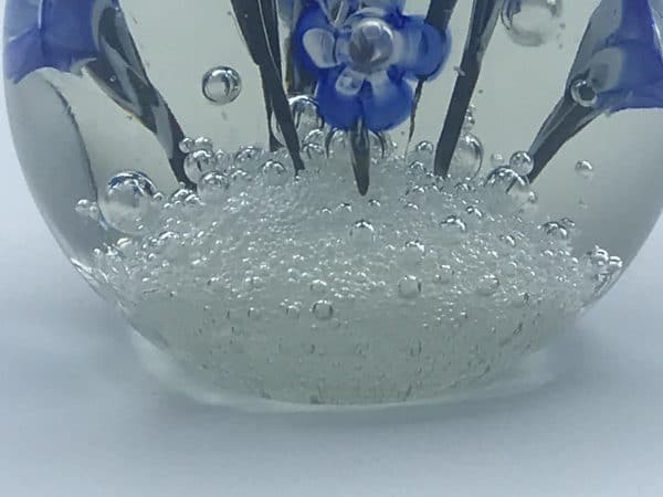 Large Murano Ferro & Lazzarini Glass Paperweight – Blue Flowers, Italian Art - Image 3