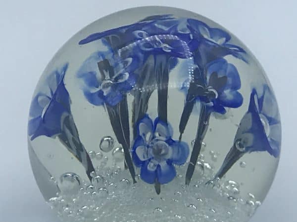 Large Murano Ferro & Lazzarini Glass Paperweight – Blue Flowers, Italian Art - Image 4