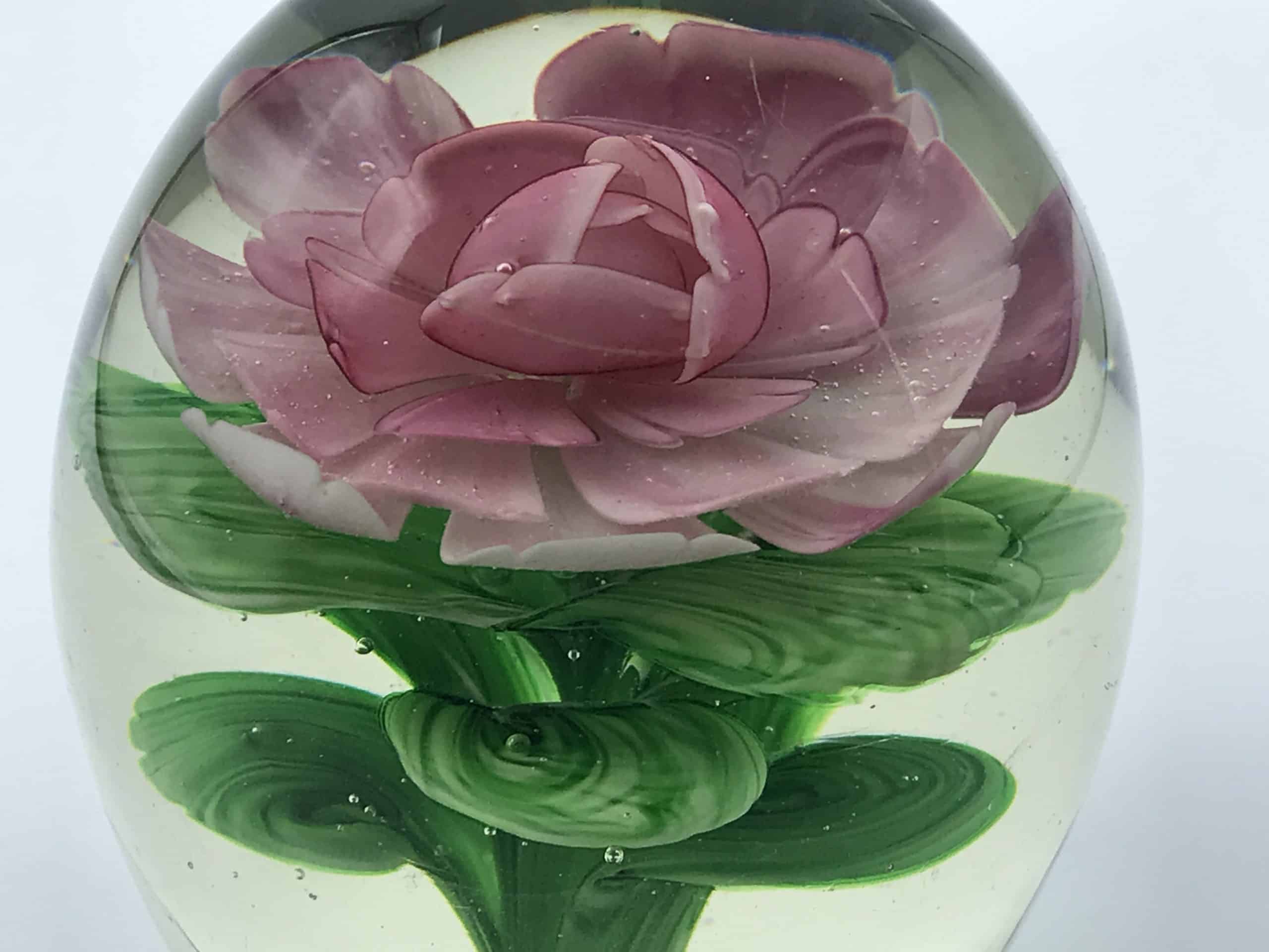 Large Vintage Chinese Glass Paperweight Rose - Image 3