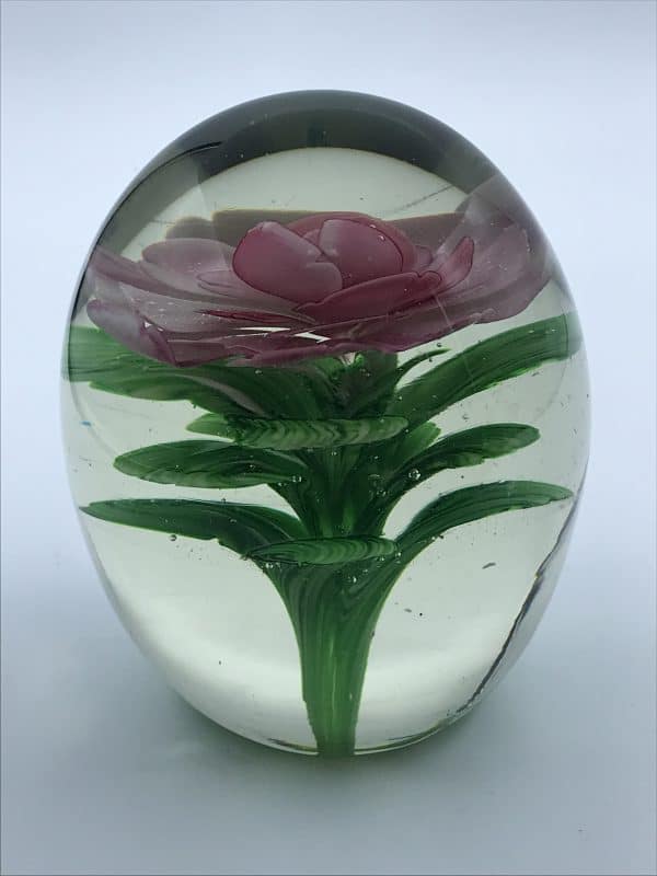 Large Vintage Chinese Glass Paperweight Rose