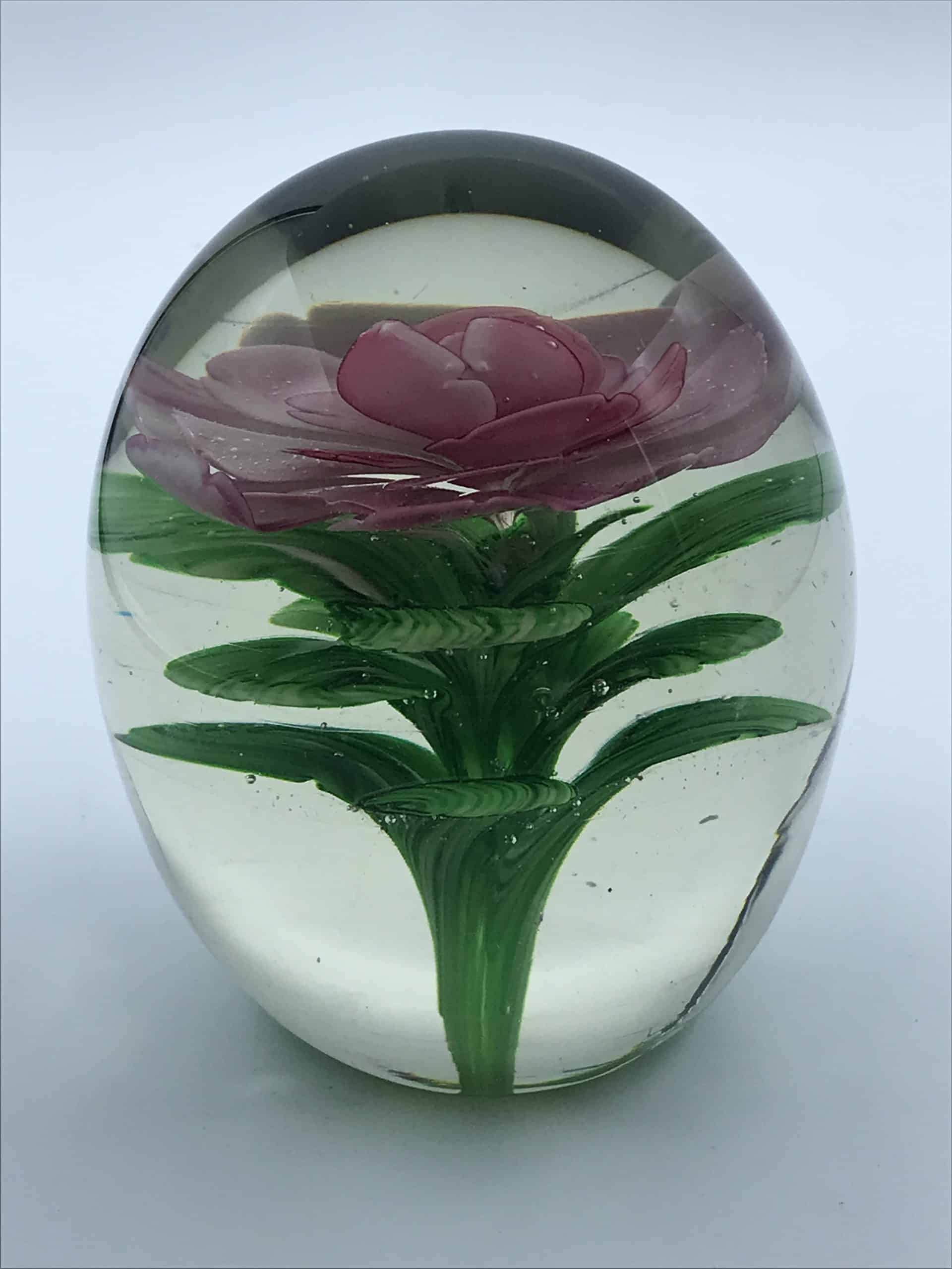 Large Vintage Chinese Glass Paperweight Rose