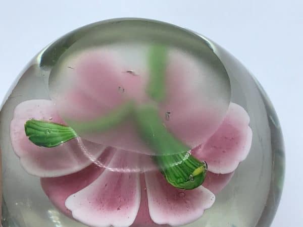 Small Vintage Chinese Glass Paperweight Pink Peony Crimp Rose - Image 6