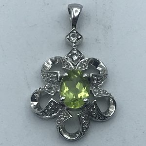 9ct White Gold Peridot & Diamond Pendant – Elegant Hallmarked Jewelry