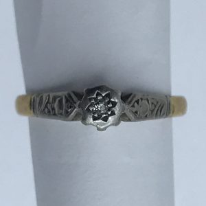 Antique 18ct Gold and Platinum Diamond Ring Size O