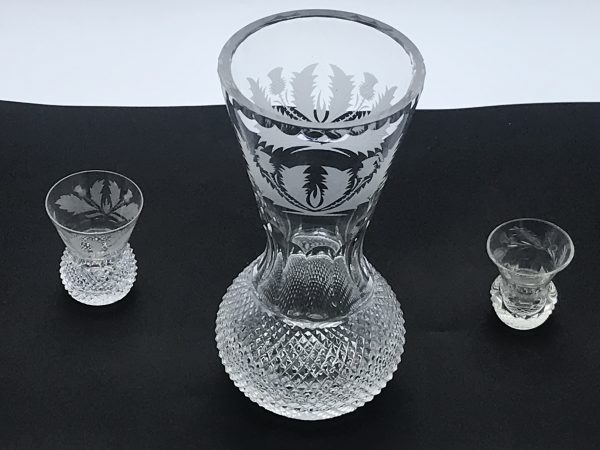 Rare Edinburgh Crystal Thistle Vase & Shot Glasses Set – Signed - Image 7