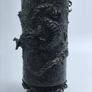 Antique 19th Century Japanese Bronze Vase – Raised Relief Dragon – 10.5″ Tall – Exquisite Patina