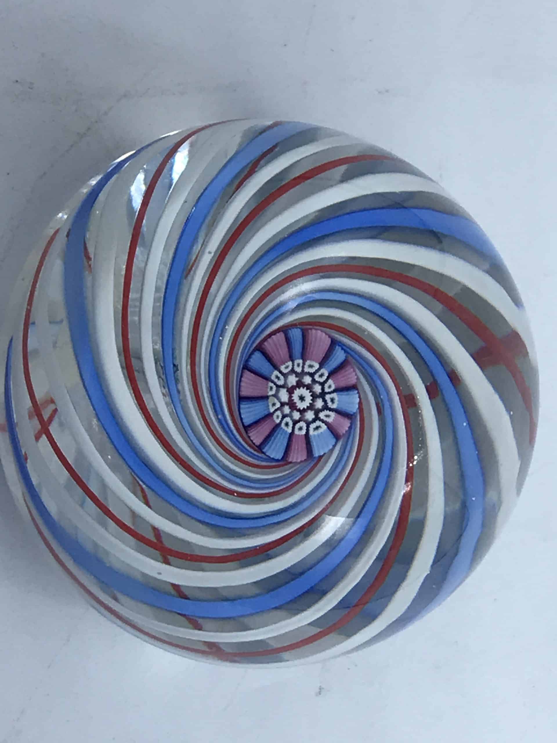 John Deacons 1998 Millefiori Spiral Glass Paperweight – Red White Blue – Signed Art Glass Collectible - Image 6