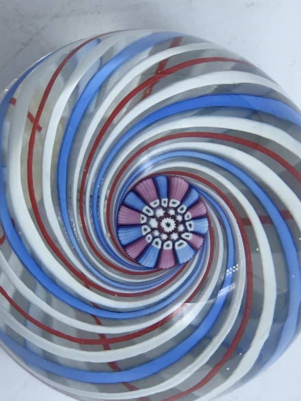 John Deacons 1998 Millefiori Spiral Glass Paperweight – Red White Blue – Signed Art Glass Collectible - Image 7