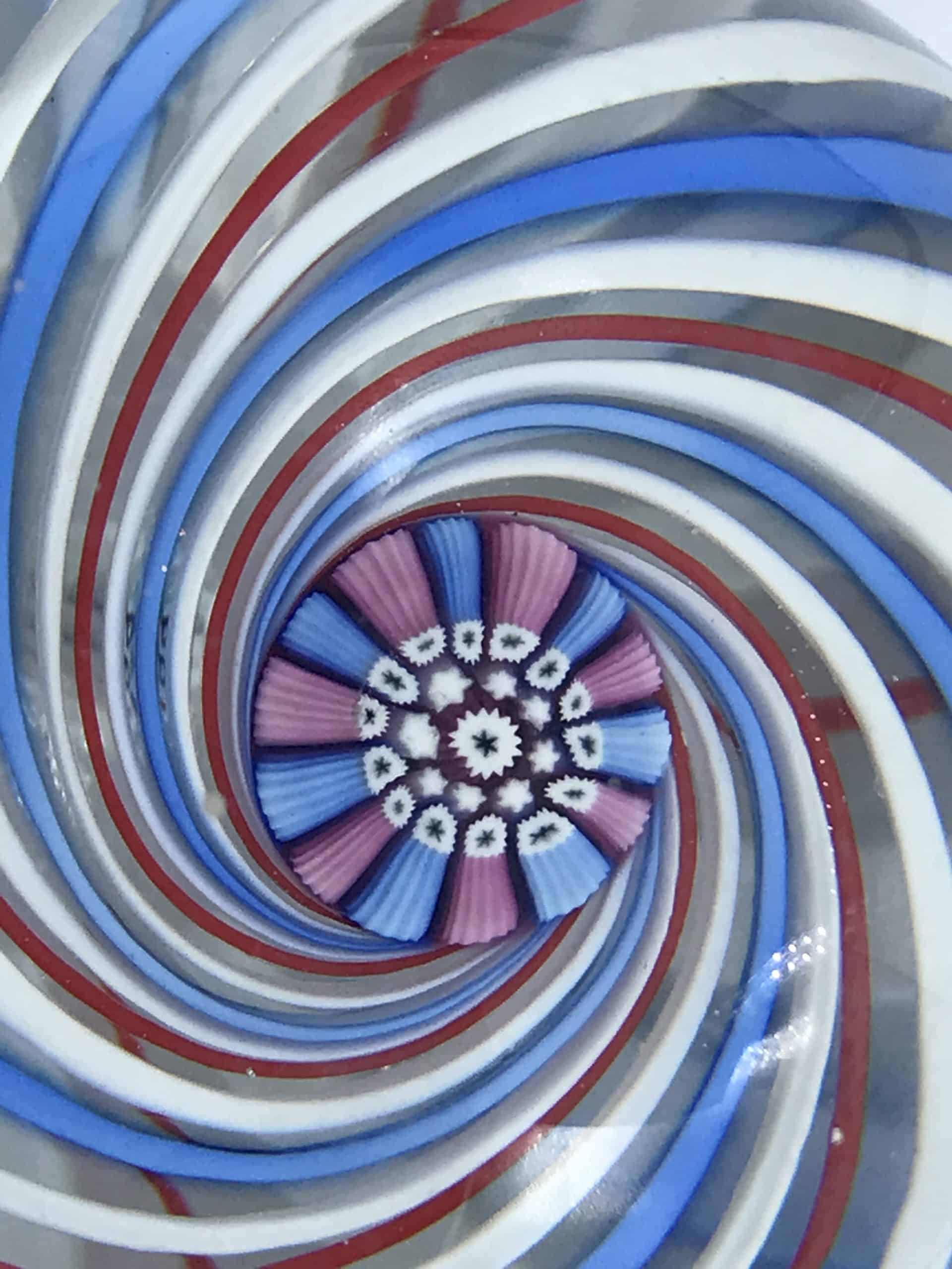 John Deacons 1998 Millefiori Spiral Glass Paperweight – Red White Blue – Signed Art Glass Collectible