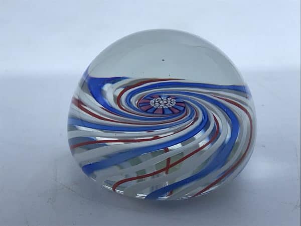 John Deacons 1998 Millefiori Spiral Glass Paperweight – Red White Blue – Signed Art Glass Collectible - Image 9