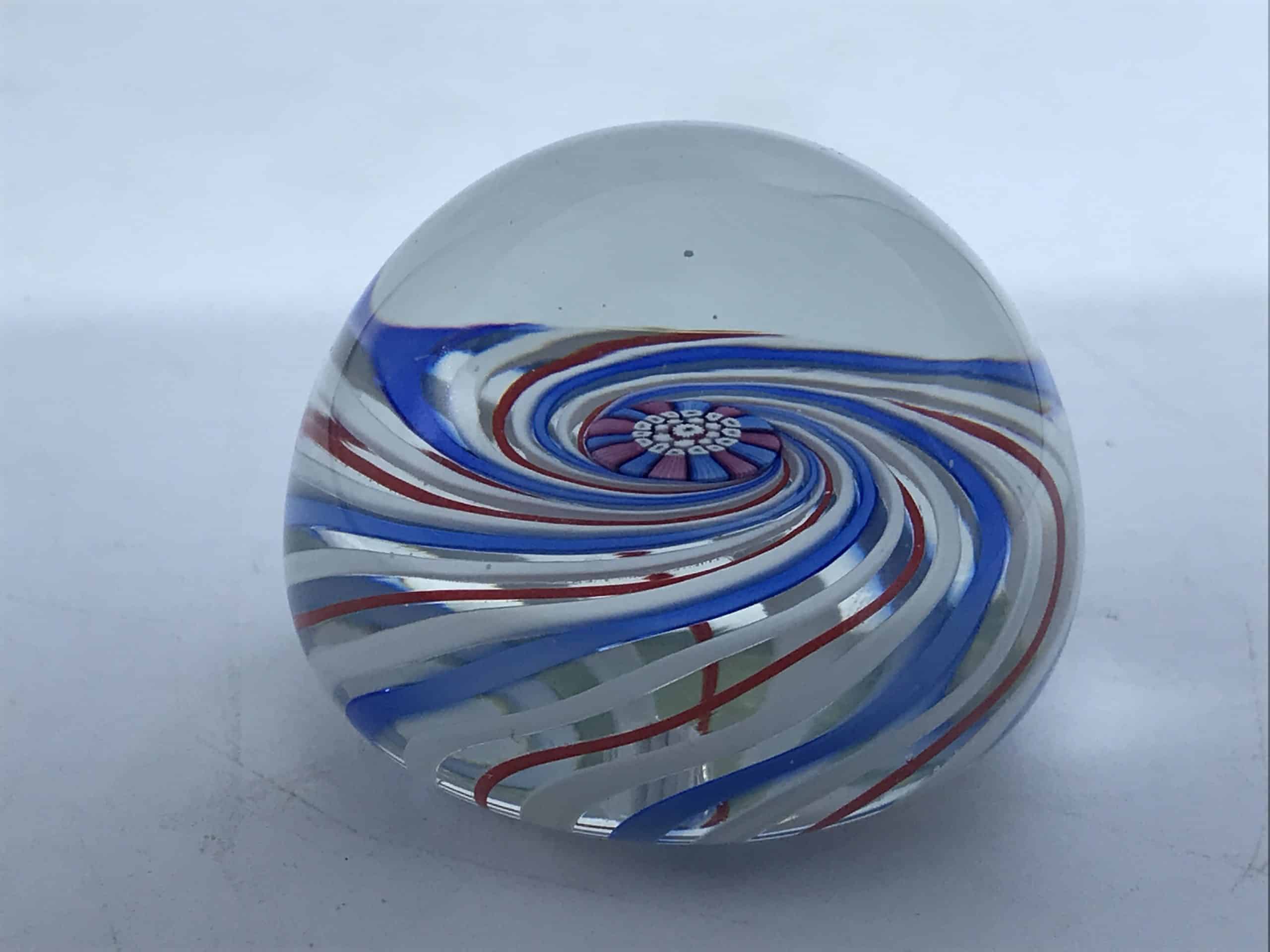 John Deacons 1998 Millefiori Spiral Glass Paperweight – Red White Blue – Signed Art Glass Collectible - Image 9