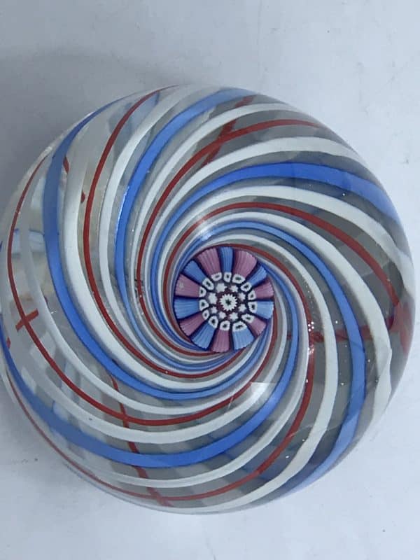 John Deacons 1998 Millefiori Spiral Glass Paperweight – Red White Blue – Signed Art Glass Collectible - Image 2