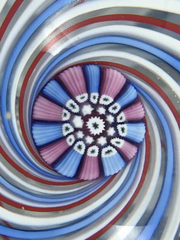 John Deacons 1998 Millefiori Spiral Glass Paperweight – Red White Blue – Signed Art Glass Collectible - Image 3