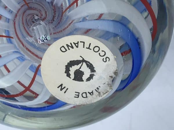 John Deacons 1998 Millefiori Spiral Glass Paperweight – Red White Blue – Signed Art Glass Collectible - Image 4