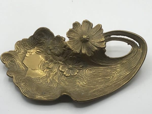 Beautiful Brass Dish Art Nouveau Lady With Flowers - Image 2