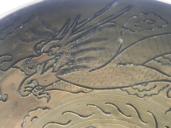 Oriental Chinese Engraved Brass Dragon Bowl - Image 3